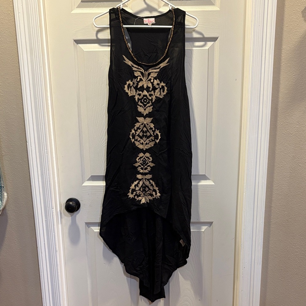 Z&L Europe Black High-Low Dress with Tan Embroidery & Beading